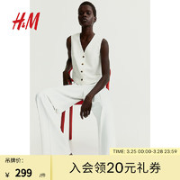 H&M女装2024春季休闲裤高腰直筒阔腿裤垂感拖地裤子0877769 白色 155/60A