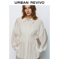 URBAN REVIVO 夏季女抽绳长袖开襟衬衫 UWU240037 本白 S