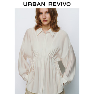 URBAN REVIVO 夏季女抽绳长袖开襟衬衫 UWU240037 本白 S