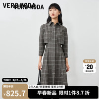 VEROMODA 连衣裙2023新款宽松格纹7分袖衬衫式连衣裙通勤女 E90花岗石灰色加花色-A 170/88A/L