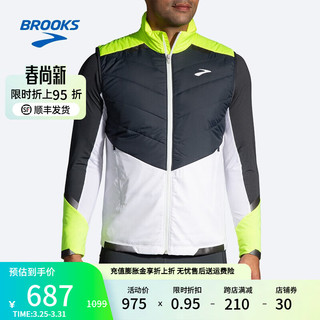 布鲁克斯（BROOKS）男款收纳马甲反光保暖背心跑步上衣 211407134 白/深灰/荧光黄 S/170/100A男