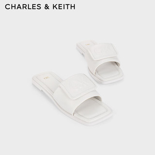 CHARLES&KEITH24春季简约方头一字平底拖鞋女SL1-71790025 White白色 41