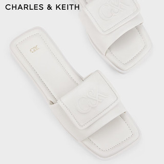 CHARLES&KEITH24春季简约方头一字平底拖鞋女SL1-71790025 White白色 41