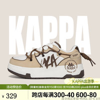 KAPPA卡帕男鞋厚底板鞋子男2024春季百搭运动鞋潮流印花软底休闲鞋 浅黄褐色/鹭羽白 40