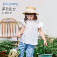 百亿补贴：JELLYBABY 杰里贝比 宝宝白色衬衣儿童短袖衬衫夏装纯棉5岁6女童上衣洋气时髦