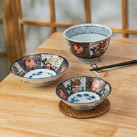美浓烧（Mino Yaki）日式复古餐盘陶瓷碟子盘子菜盘家用锦彩古伊万里餐具日本 小盘5个 6.5英寸