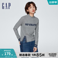 Gap 盖璞 女装2024春季提花logo半高领小开叉超模针织衫上衣405056 灰色 175/92A(XL) 亚洲尺码