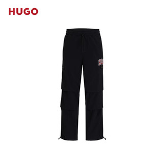 HUGO男士2024夏季防泼水粗横棱纹面料徽标细节长裤 001-黑色 EU:XL