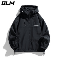 GLM 冲锋衣夹克外套男士春秋季新款潮流连帽速干时尚宽松男女款 黑色 3XL（180-210斤）