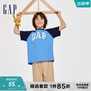 Gap男童2024春季纯棉logo撞色插肩袖短袖T恤儿童装上衣890474 蓝色 150cm(L)亚洲尺码