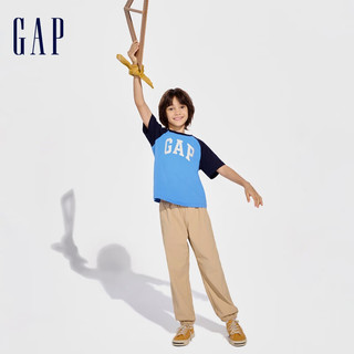 Gap男童2024春季纯棉logo撞色插肩袖短袖T恤儿童装上衣890474 蓝色 150cm(L)亚洲尺码