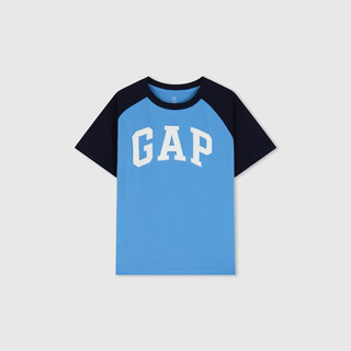 Gap男童2024春季纯棉logo撞色插肩袖短袖T恤儿童装上衣890474 蓝色 150cm(L)亚洲尺码