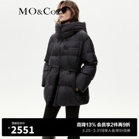 MO&Co. 摩安珂 2023冬90%鹅绒抽绳连帽无胆防绒羽绒服MBC4EIN015 黑色 XS/155