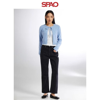 SPAO韩国同款2024年春季女士时尚系带纯色开衫毛衣SPCKE12W94 乳白色 S