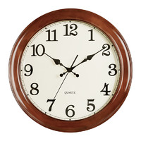 Hense 汉时 实木挂钟18英寸创意客厅静音时钟简约挂表现代石英钟表HW25棕色18英寸
