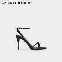 CHARLES&KEITH24春季法式亮钻一字带高跟凉鞋女CK1-60280423 BLACK TEXTURED黑色纹理 37