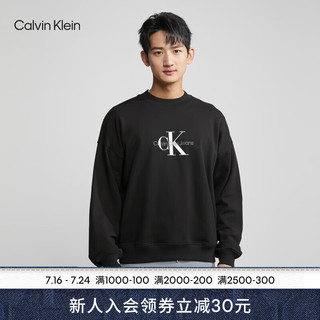 Calvin Klein Jeans23春季男士时尚叠印字母休闲纯棉圆领卫衣J323609 BEH-黑色 L