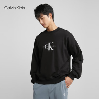 Calvin Klein Jeans23春季男士时尚叠印字母休闲纯棉圆领卫衣J323609 BEH-黑色 L
