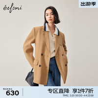 eifini 伊芙丽 西装式双排扣毛呢大衣女2023秋装新款气质高级感大衣外套 驼色 165/88A/L