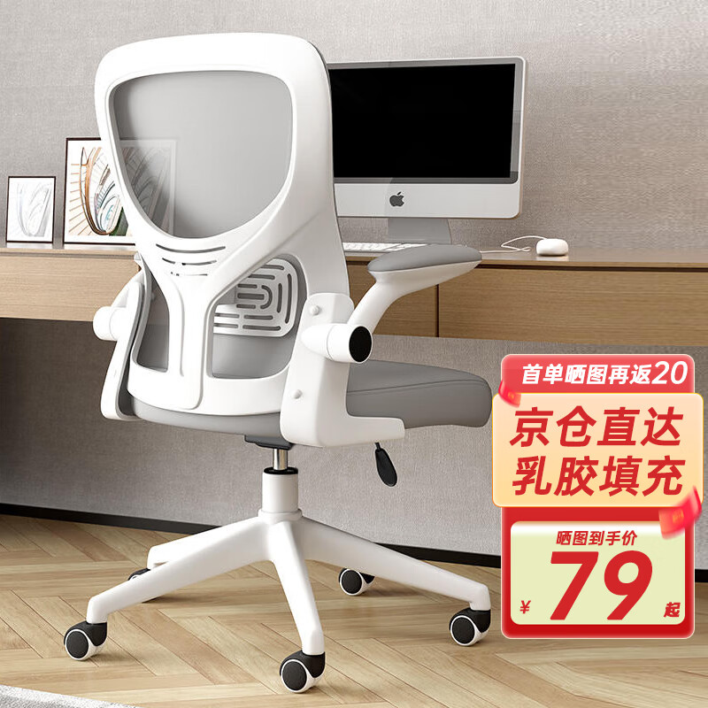 家用人体工学电脑椅 白框灰网+乳胶