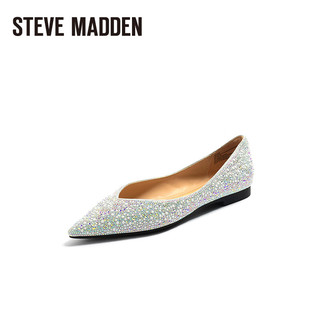 STEVE MADDEN/思美登春夏气质钻面婚鞋尖头平底单鞋女 STARES 银色 37