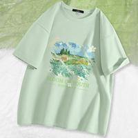 Deerway 德尔惠 夏季新款纯棉短袖t恤女宽松圆领设计感印花半袖运动体恤