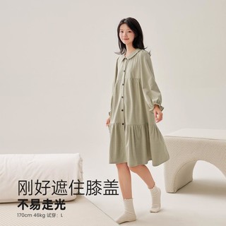 【100%棉 透气吸湿】睡裙女秋纯棉中长裙家居服睡衣