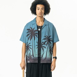 714STREET 夏威夷印花短袖衬衫男女2024夏季男士休闲衬衣外套