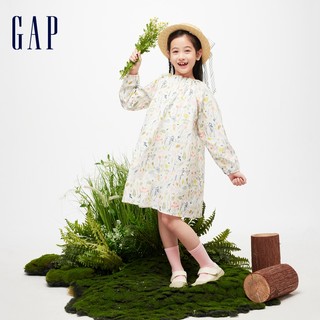 Gap 盖璞 女童2024春季新款花卉图案泡泡袖A型连衣裙儿童装长裙890489