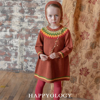 HAPPYOLOGY 英国儿童秋冬新款费尔岛女童上衣美利奴羊毛针织连衣裙