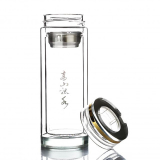 红铁普 高山流水水晶双层玻璃杯 便携高档商务玻璃杯 杯 360毫升 高山流水(银圈)