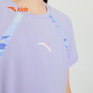安踏儿童速干衣短T女大小童运动短袖T恤圆领修身跑步t恤A362425103 冷凝紫-3 160