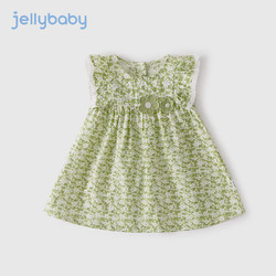 JELLYBABY 童装女童裙子夏季公主裙无袖2岁3儿童连衣裙绿色碎花 绿色 100cm