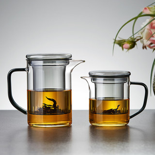 美斯尼 玻璃茶杯茶水分离杯墨色创意泡茶杯带过滤水杯子花茶杯功夫茶具 墨客杯 690mL