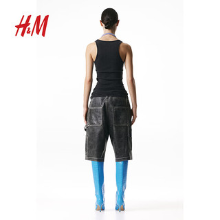 H&M【H2合作系列】女装背心吊带2024春修身罗纹背心1226202 黑色 155/80A XS