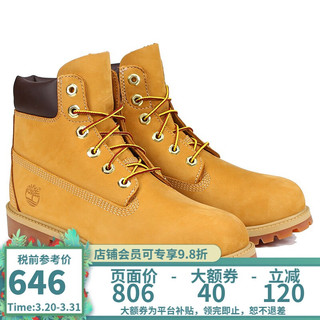 Timberland添柏岚女鞋户外经典款高帮大黄靴12909W宽版 小麦色 7