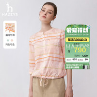 HAZZYS 哈吉斯 女装 夏季款女士休闲格纹七分袖衬衫女ASCSK13BK27 米色BI 155/80A 36