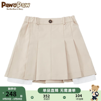 PawinPaw卡通小熊童装2024年春季女童百褶裙儿童学院风短裙 米色/35(口袋布露出) 150