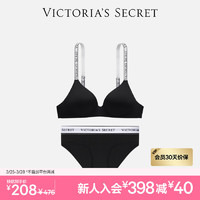 VICTORIA'S SECRET Logo字母肩带裸感无痕薄款无钢圈文胸内衣内裤套装 54A2黑色-薄1457 34A+S