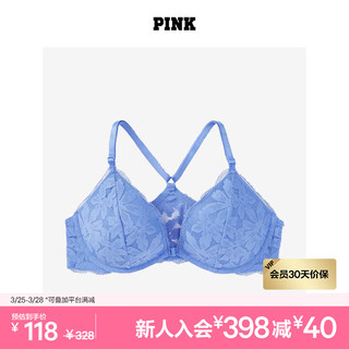 VICTORIA'S SECRET PINK  交叉背带有钢圈聚拢文胸性感蕾丝胸罩内衣女士 3HDG矢车菊蓝 11215676 M