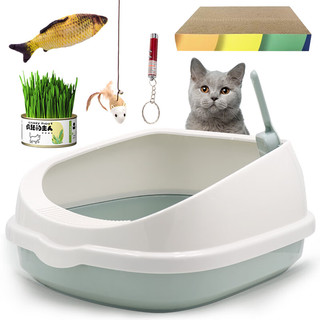 疯狂的主人 猫砂盆中号猫玩具5件套半封闭式猫厕所防外溅猫沙盆猫屎盆