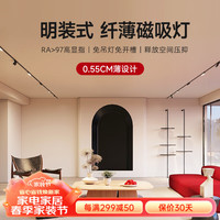 初识 超薄明装磁吸轨道灯组合套餐家用客厅无主灯白色轨道射灯泛光灯 客厅背景墙-单排4米泛光组合 白色-青春版