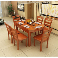 华舟现代简约实木餐桌椅小户型家用可伸缩折叠饭桌1.5米海棠色单桌