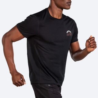 布鲁克斯（BROOKS）男士透气轻薄百搭简约舒适短袖 跑步运动上衣T恤 黑 XS/165/96A