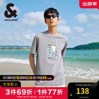 杰克·琼斯（JACK&JONES）夏季潮旅行百搭款趣味印花宽松纯棉短袖T恤男224201078 C39浅灰 常规 C39浅灰 165/88A/XS