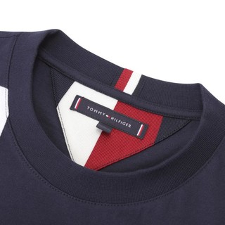 TOMMY HILFIGER 男装纯棉时尚不对称条纹宽松透气短袖T恤24554