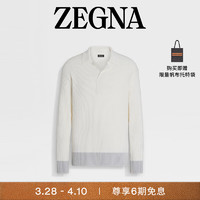 杰尼亚（Zegna）24春夏白色配灰色桑蚕丝及棉质 Polo 衫UDF85A7-132-230-52