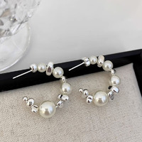 KOSE 高丝 时尚气质轻奢小众设计珍珠半圆大耳圈925银针韩系简约耳钉女