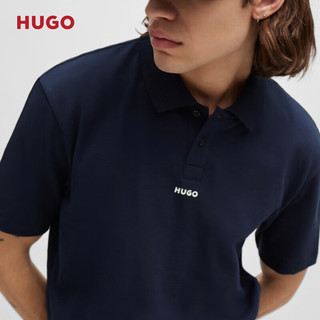 HUGO 男士2024夏季撞色徽标装饰棉质珠地布短袖Polo衫 405-深蓝色 EU:M
