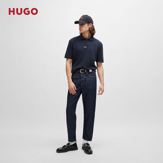 HUGO 男士2024夏季撞色徽标装饰棉质珠地布短袖Polo衫 405-深蓝色 EU:M